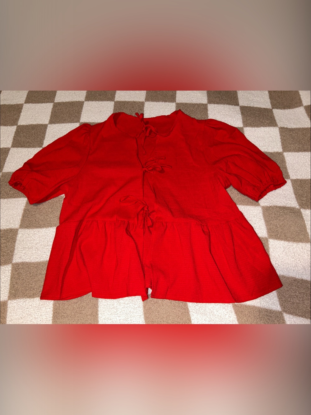 SHEIN Red Peplum Tie-Front Women’s Top